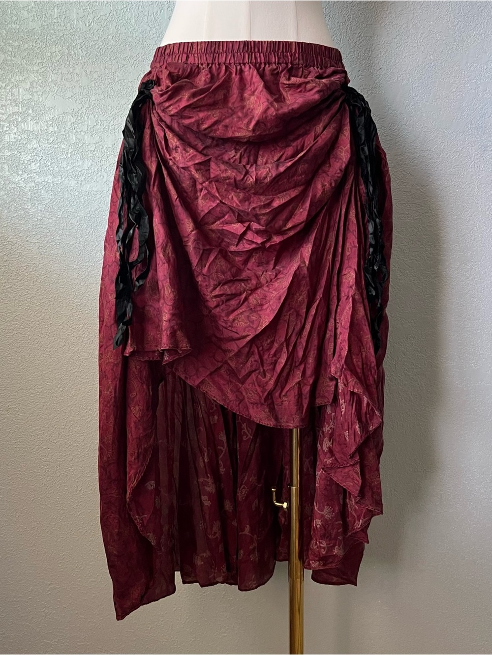 Sag Harbor 100% Silk Burgundy Gothic Boho Handkerchief Hem Maxi Skirt Medium